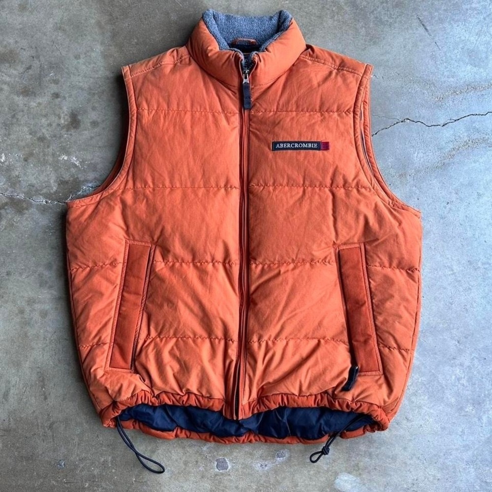 90s Orange and navy Abercrombie & Fitch gilet goose down puffer vest size L